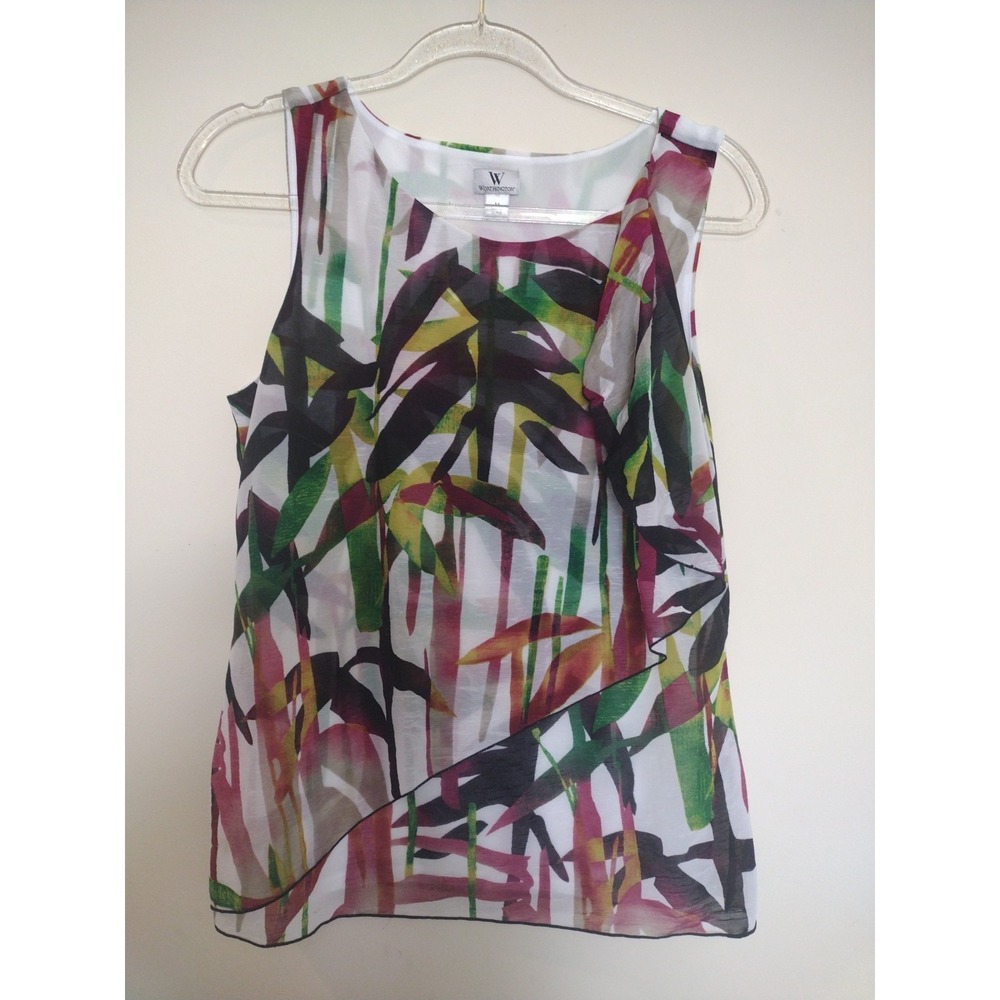 Worthington Blouse Woman's M Multicolor Sleeveless Layered Lined Mesh Top - Picture 2 of 8